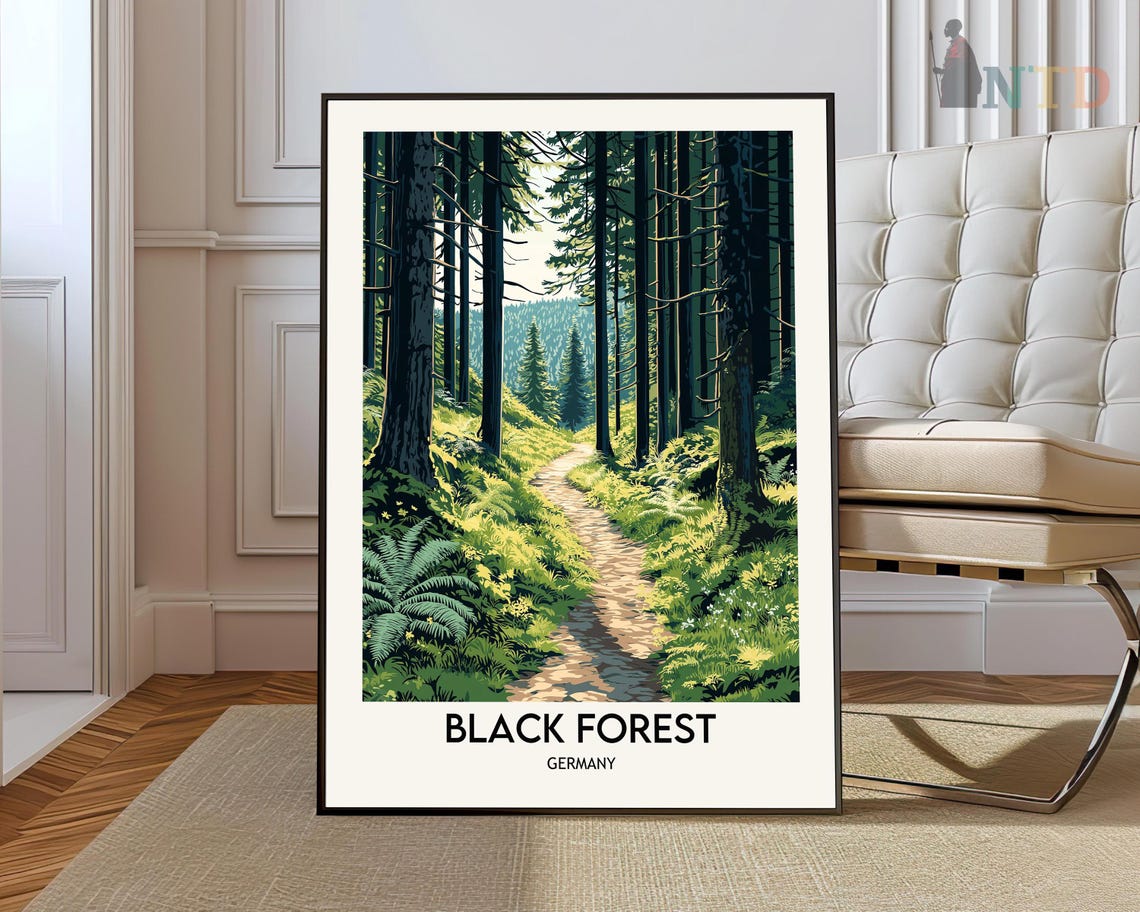 Black Forest Germany Sunlit Pine Trail Vintage Travel Poster