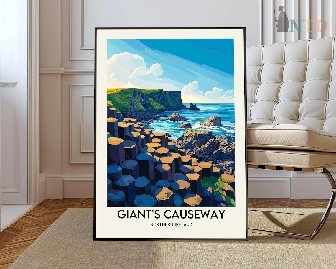 Giants Causeway Green Cliffs And Blue Sea Northern Ireland Poster