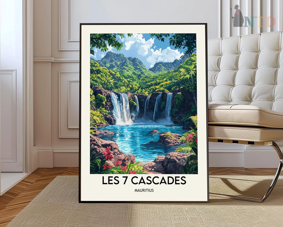 Les 7 Cascades Mauritius Waterfalls Jungle Lagoon Tropical Poster