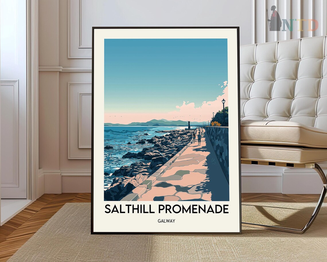 Salthill Promenade Galway Ireland Sunset Pink Sky Seafront Poster