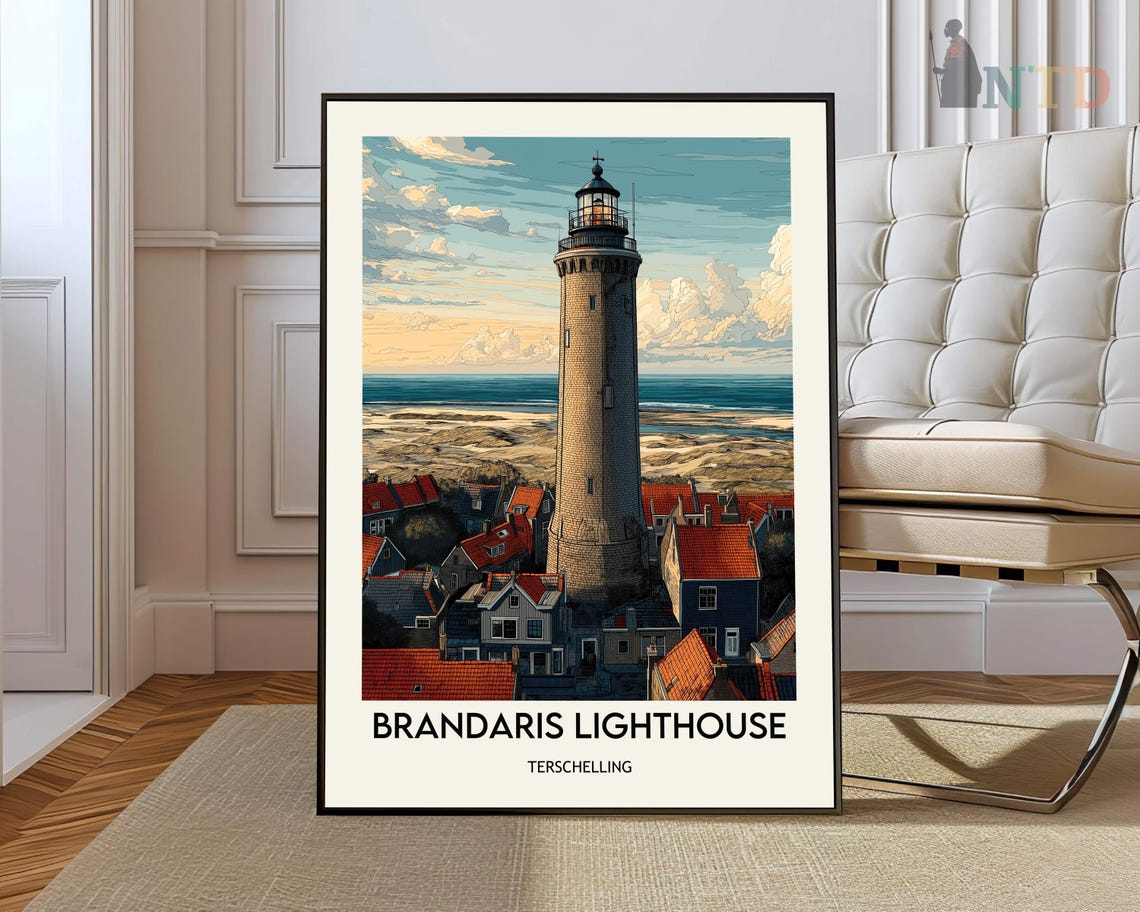 Brandaris Lighthouse Terschelling Sunset Golden Dusk Travel Poster