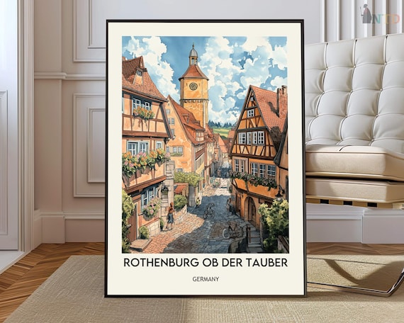 Rothenburg Ob Der Tauber Poster Medieval Germany Old Town Street Scene