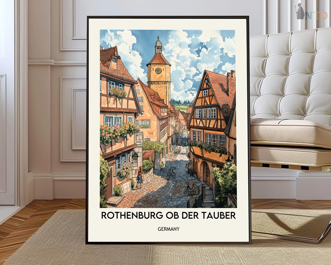 Rothenburg Ob Der Tauber Poster Medieval Germany Old Town Street Scene