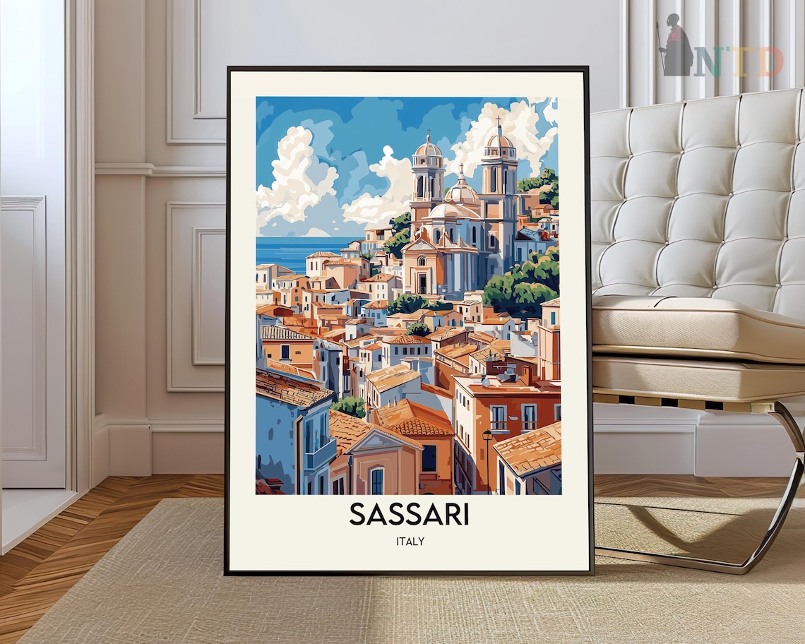 Sassari Italy Sardinia Hilltop Old Town Cathedral Travel Poster