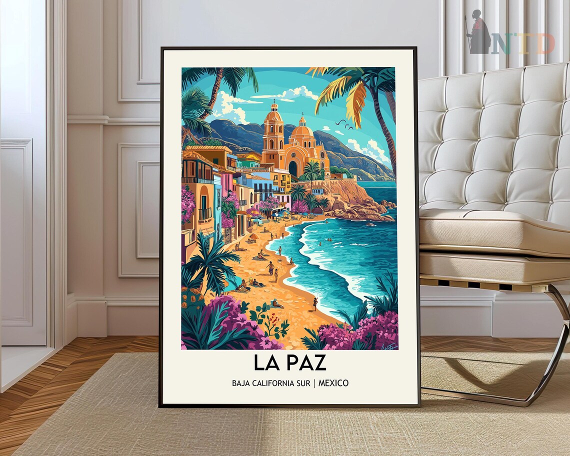 La Paz Baja California Sur Mexico Beach Festive Travel Poster Art