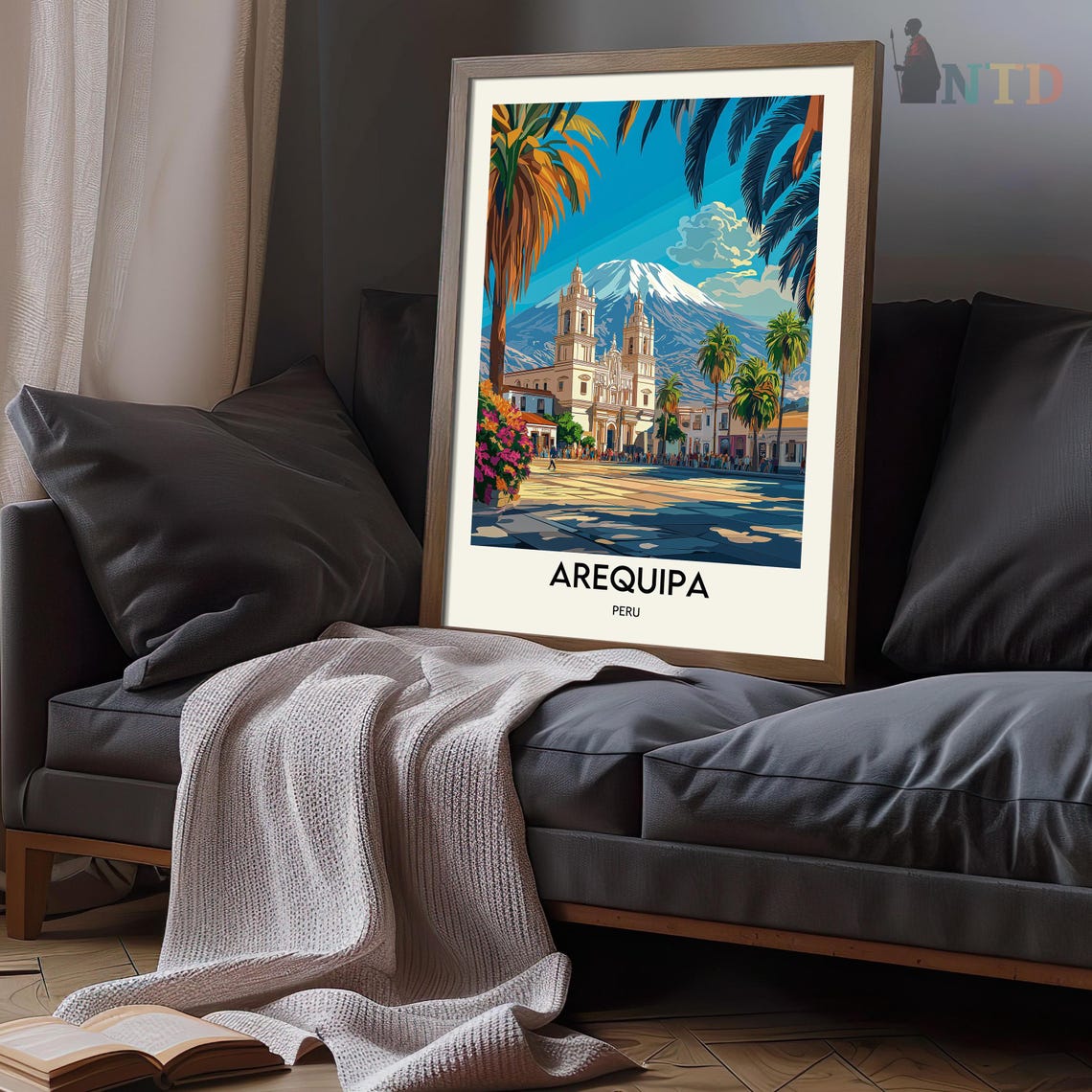 Arequipa Peru Cathedral Plaza Misti Volcano Vintage Travel Poster - Image 3