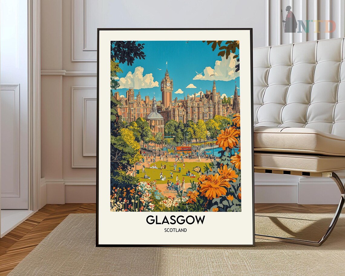 Glasgow, Scotland Travel Poster, City Art Print