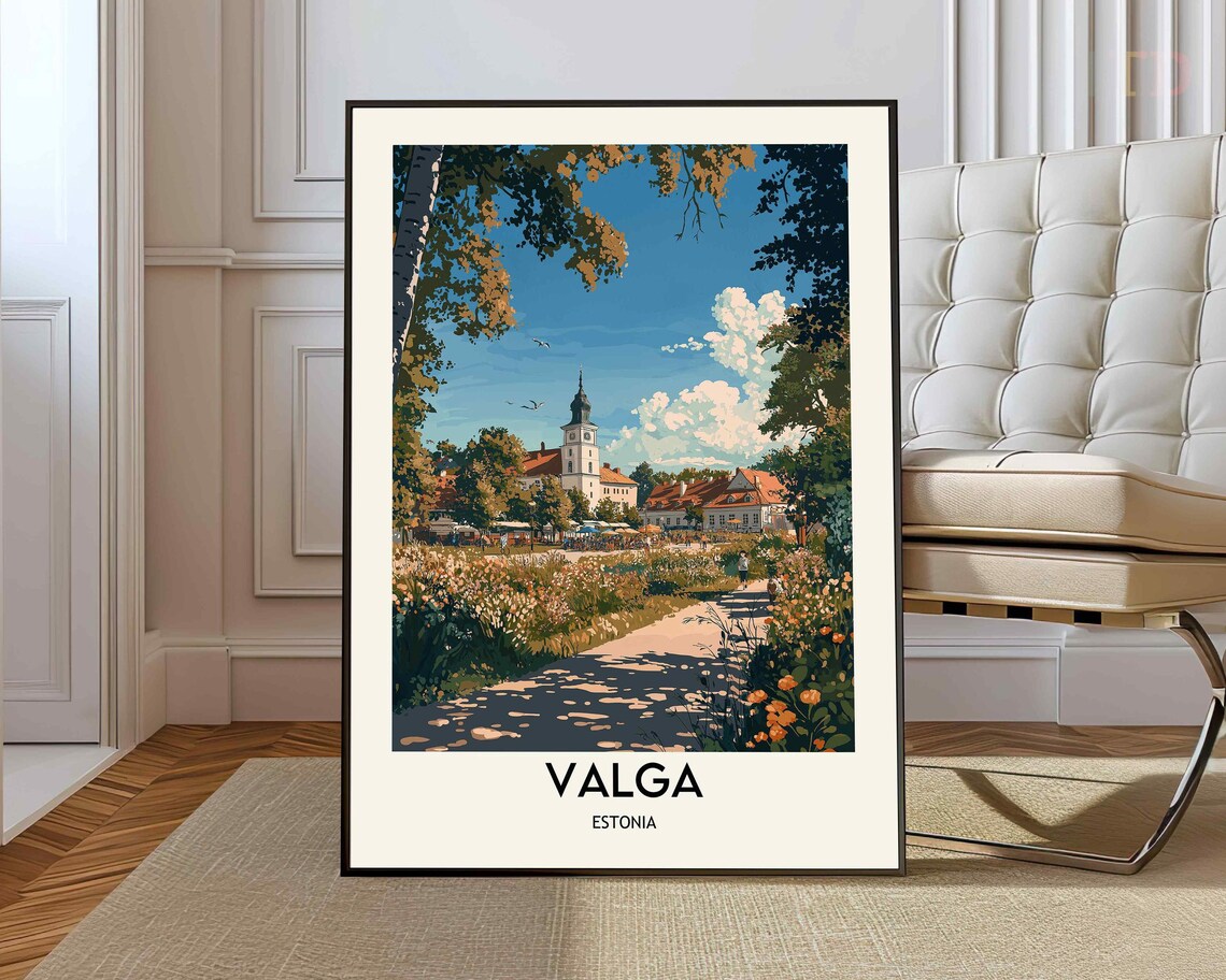 Valga Estonia Church Town Garden Path Summer Bloom Travel Poster