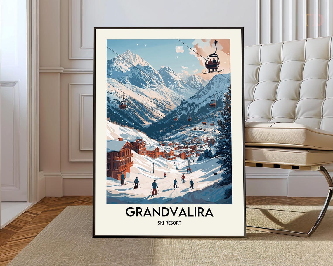 Grandvalira Andorra Ski Resort Alpine Slopes Gondola Art Poster