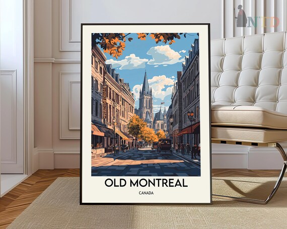 Old Montreal Canada Cobblestone Street Autumn City Travel Poster