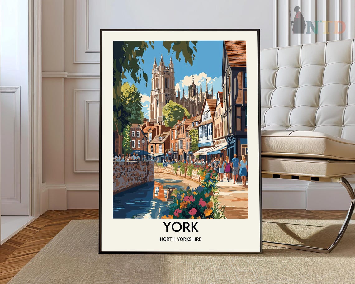 York North Yorkshire Minster River Flowers Vintage Travel Poster