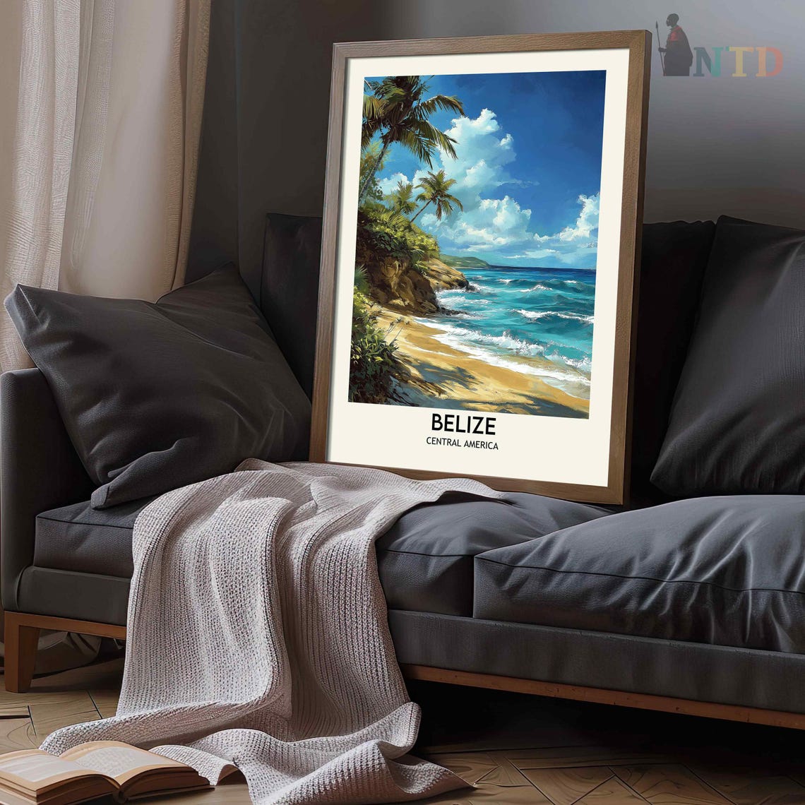 Belize Tropical Beach Palm Trees Central America Travel Poster - Image 3