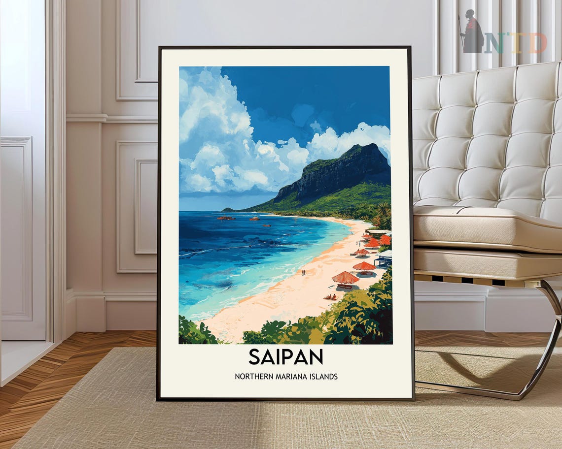 Saipan Northern Mariana Islands Tropical Beach Vintage Travel Poster