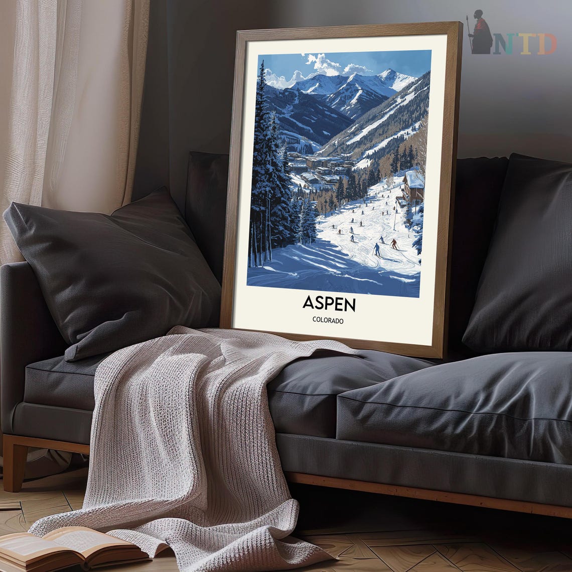 Blue Bird Day on the Slopes Aspen Colorado Winter Travel Poster - Image 3