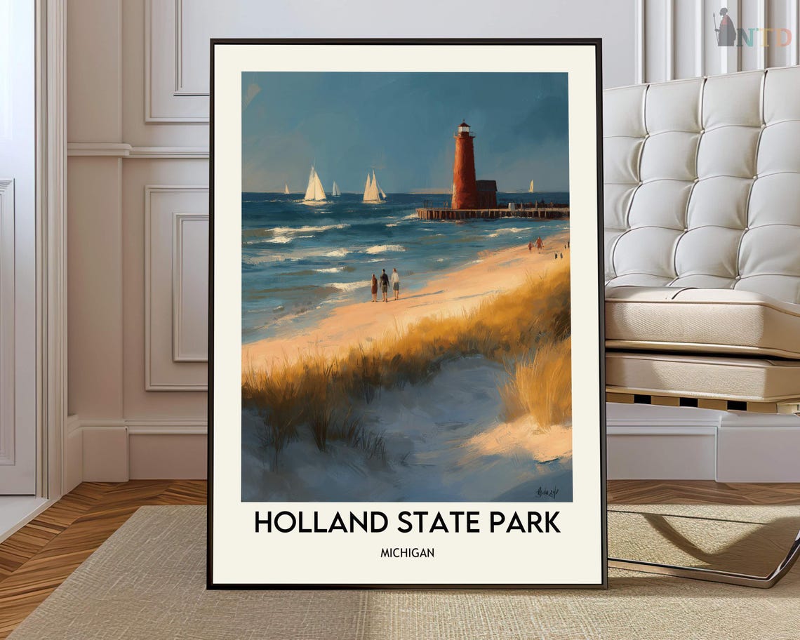 Holland State Park Michigan Beach Dunes Daytime Sailboats Poster