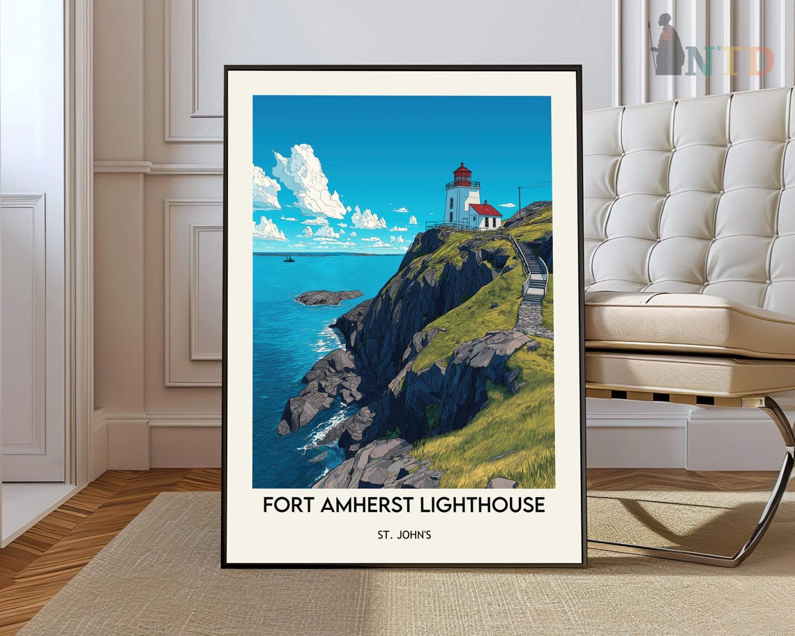 Fort Amherst Lighthouse St Johns Green Cliffs Vintage Travel Poster