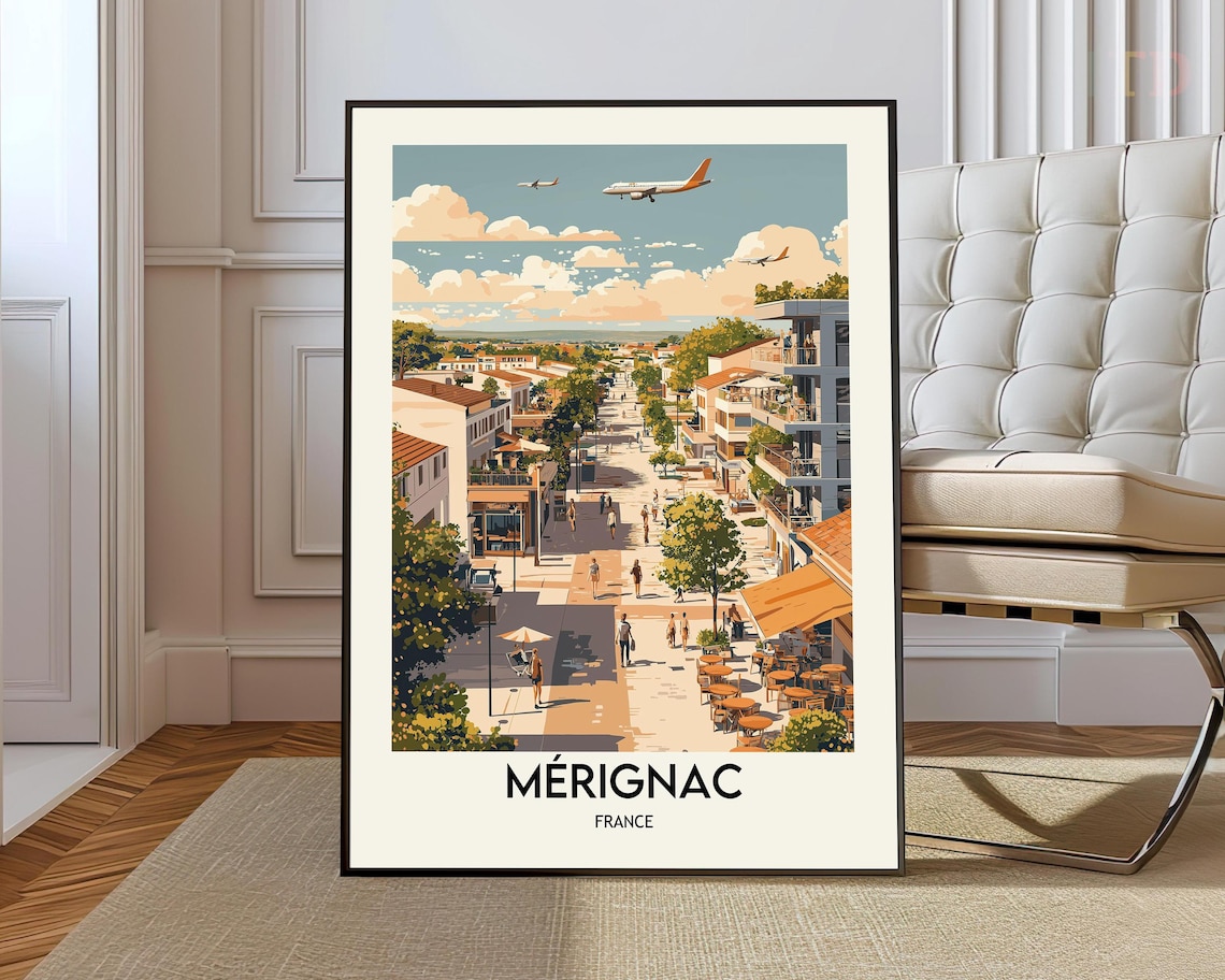 Merignac France Town Street Airplanes Overhead Travel Poster