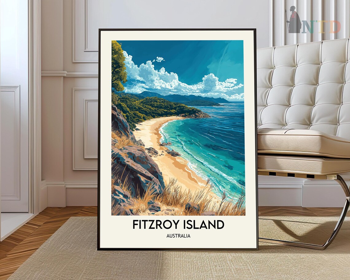 Fitzroy Island Australia Tropical Beach Coastline Summer Travel Poster