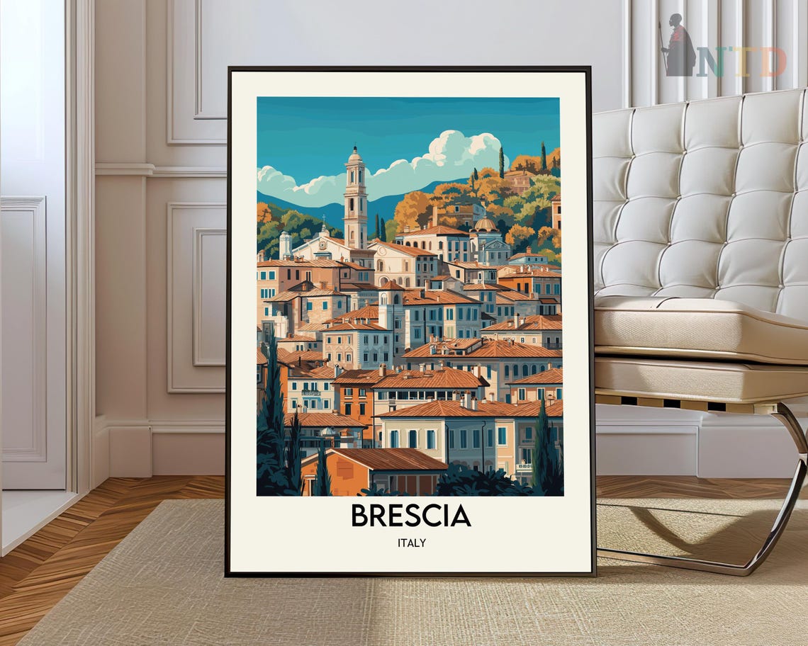 Brescia Italy Historic Old Town Rooftops Tower View Travel Poster