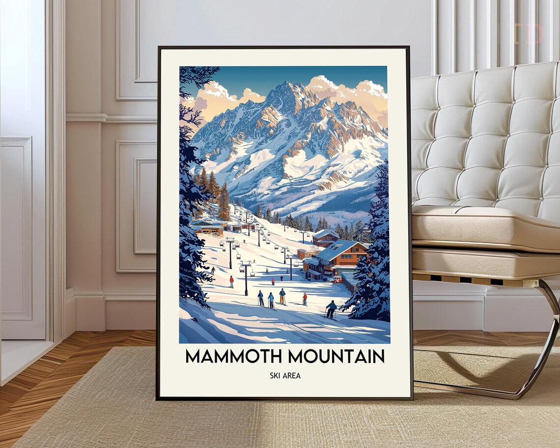 Mammoth Mountain Ski Village Chairlift Winter Slope Travel Poster