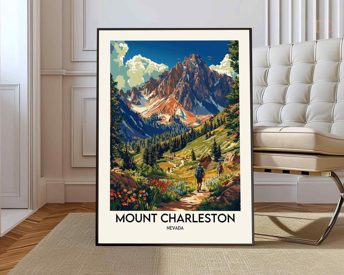 Mount Charleston Nevada Mountain Hikers Wildflowers Travel Poster