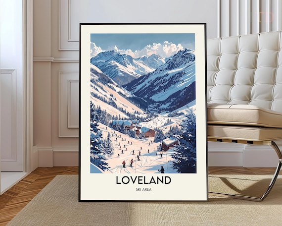 Loveland Ski Area Snowy Mountain Valley Skiers Travel Poster