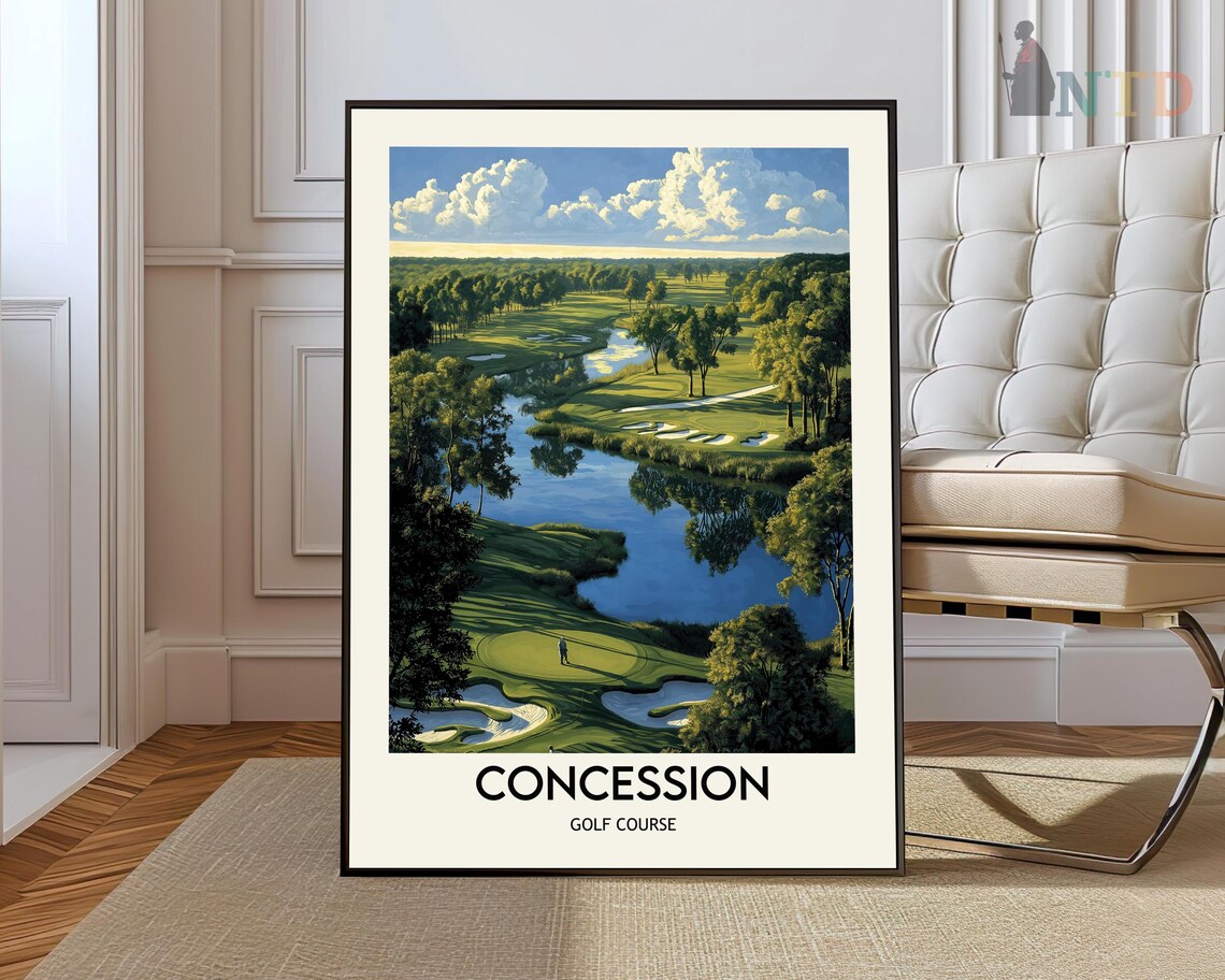 Concession Golf Course Aerial View Water Hazard Sports Poster