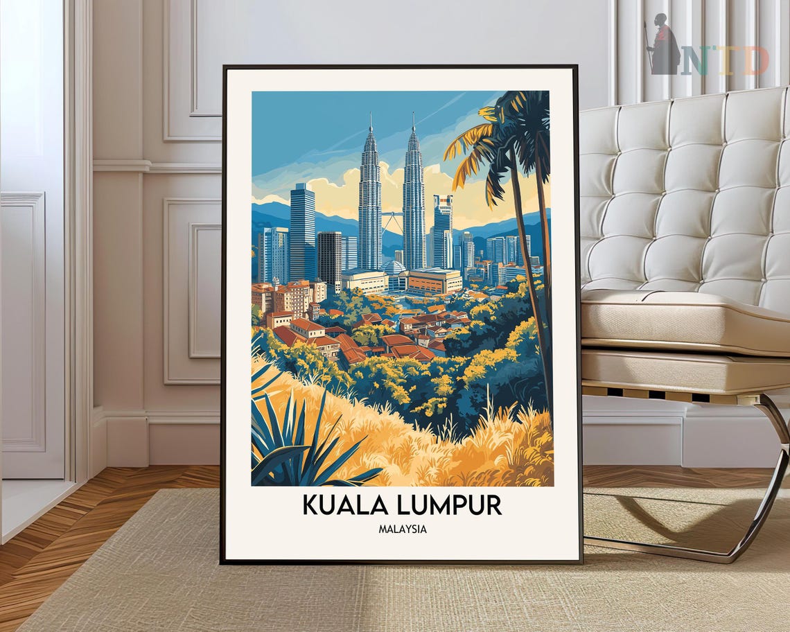 Kuala Lumpur Malaysia Petronas Towers Golden Sunset Travel Poster