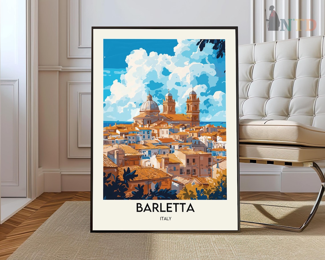 Barletta Italy Cathedral Domes Golden Rooftops Sea View Travel Poster