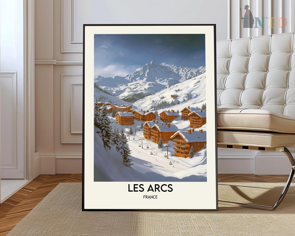 Les Arcs France Snowy Chalet Village Alpine Peaks Ski Travel Poster