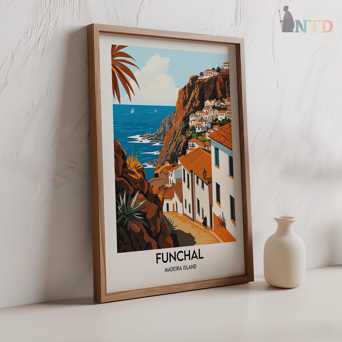Funchal Cliffside Town with White Houses Overlooking the Ocean Poster - Image 2
