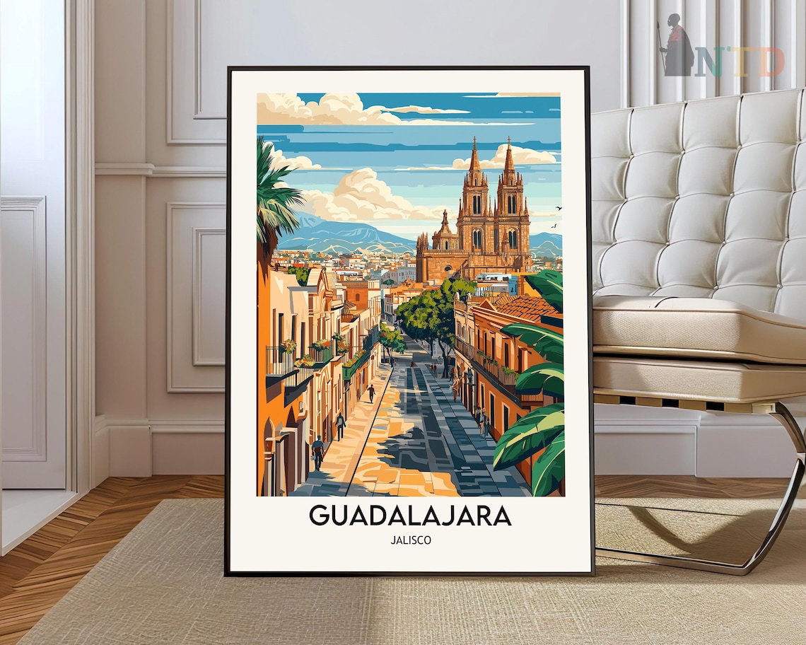 Guadalajara Jalisco Mexico Cathedral Street Vintage Travel Poster