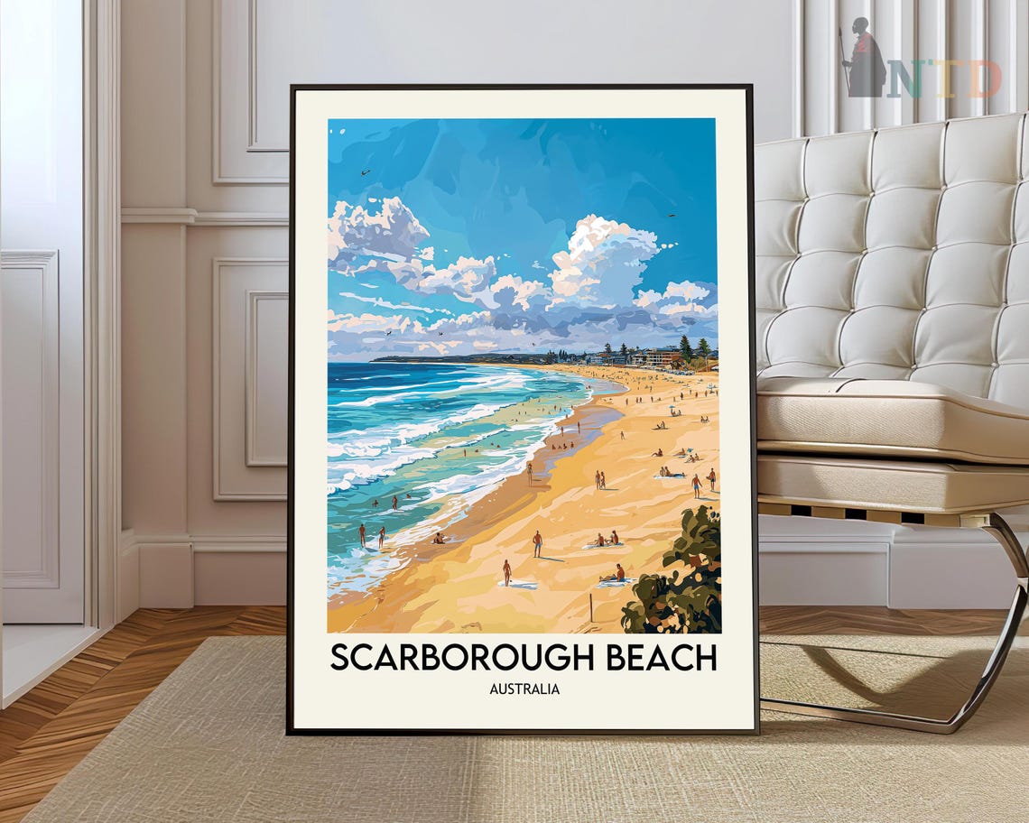 Scarborough Beach Australia Sunny Surf Coast Vintage Travel Poster