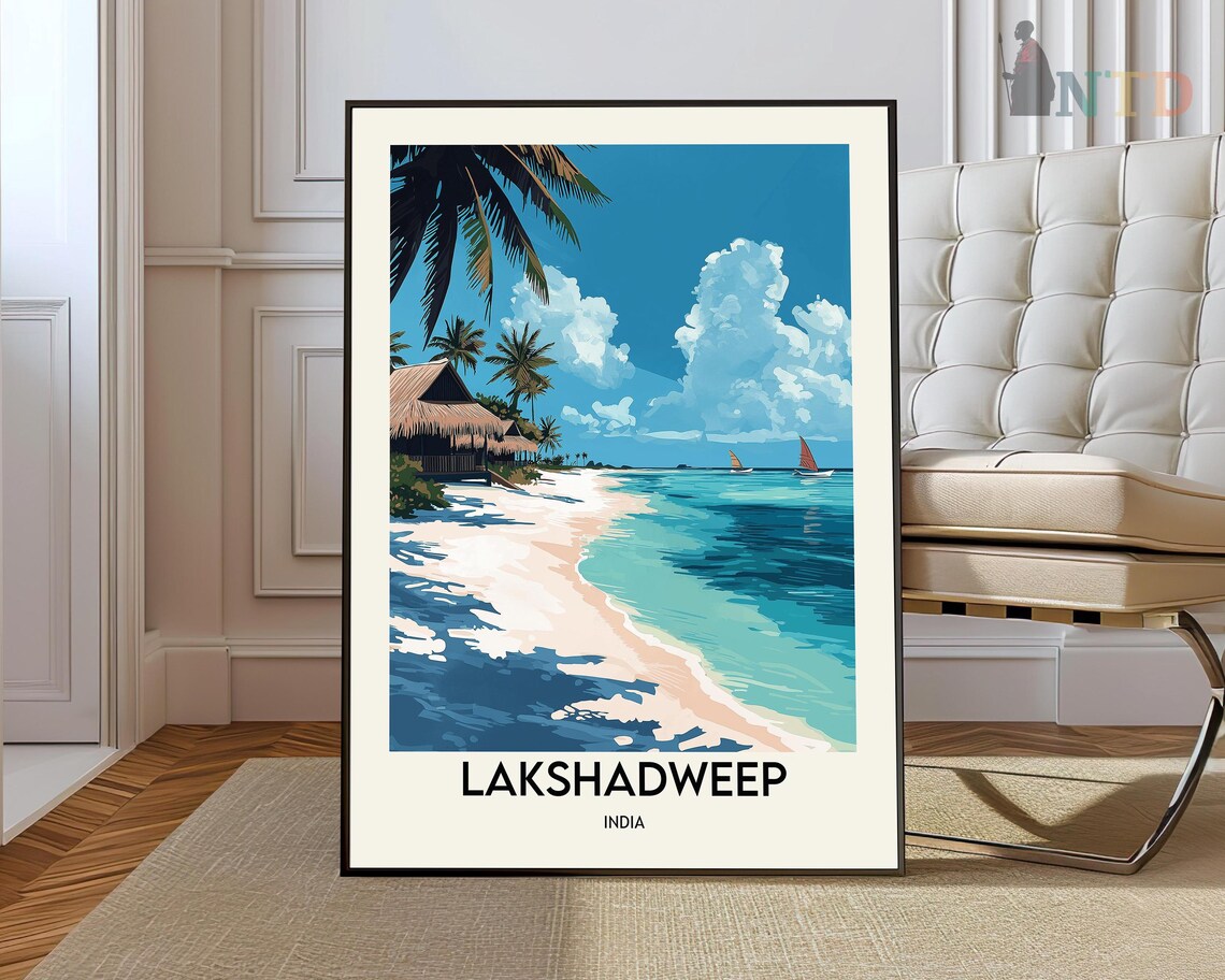 Lakshadweep India Tropical Beach Palm Island Vintage Travel Poster
