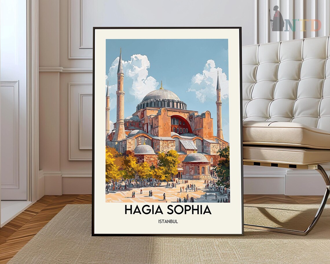 Hagia Sophia Grand Dome Minarets Istanbul Turkey Vintage Travel Poster