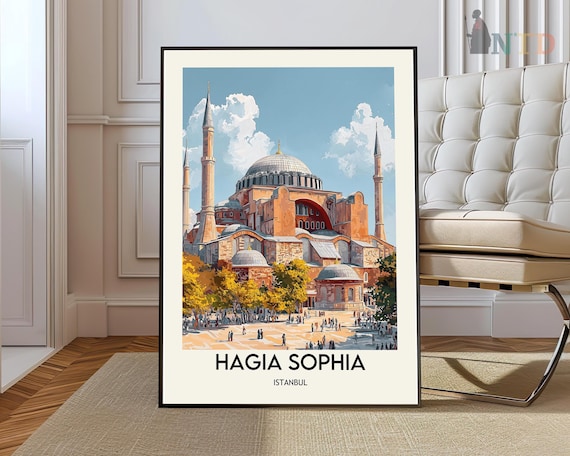 Hagia Sophia Grand Dome Minarets Istanbul Turkey Vintage Travel Poster