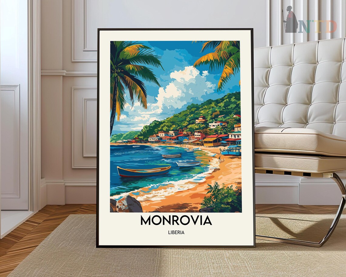 Idyllic Monrovia Liberia Cove Fishing Boats Palm Beach Art Poster