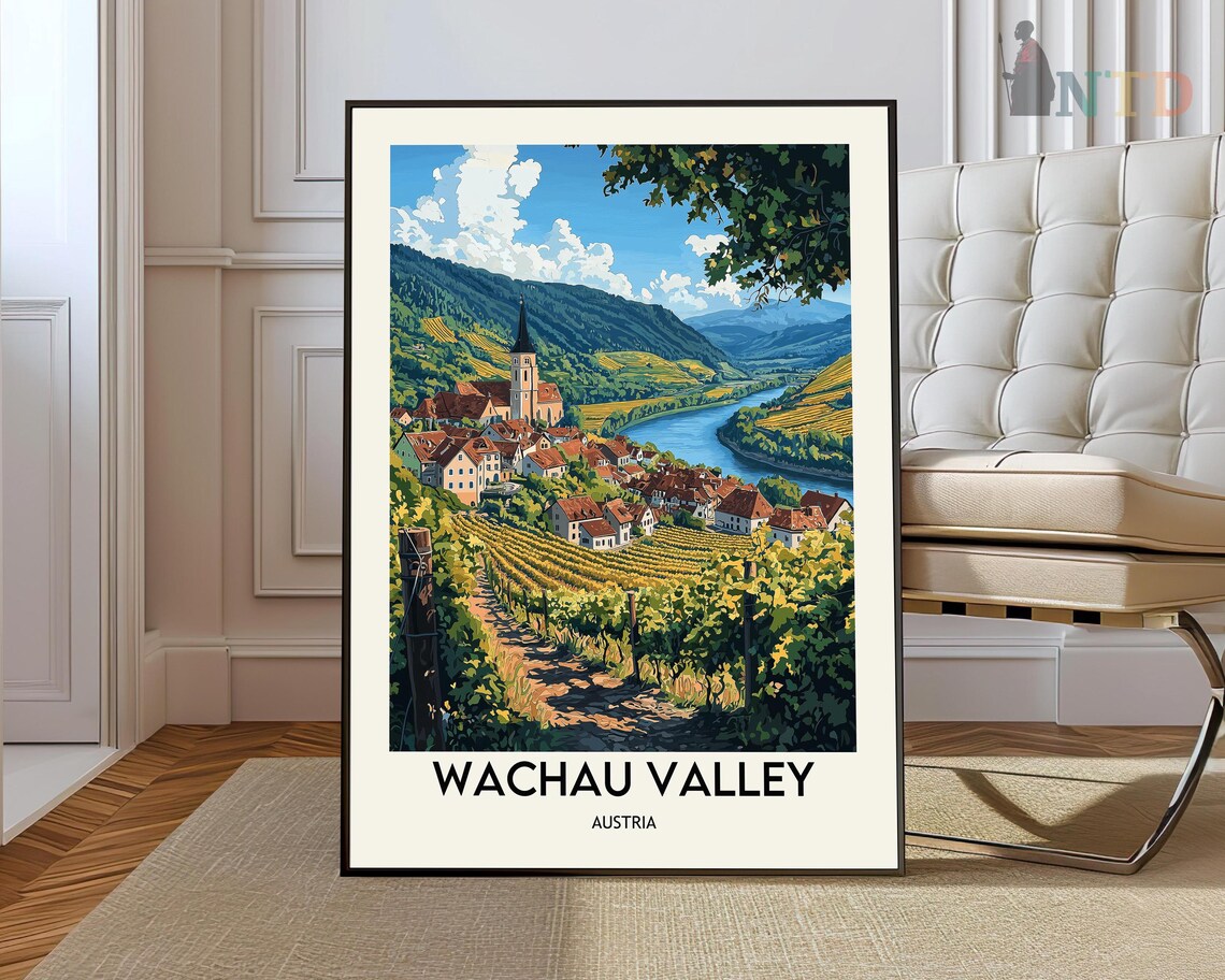 Sunny Wachau Valley Austria Vintage Danube Vineyard Travel Poster
