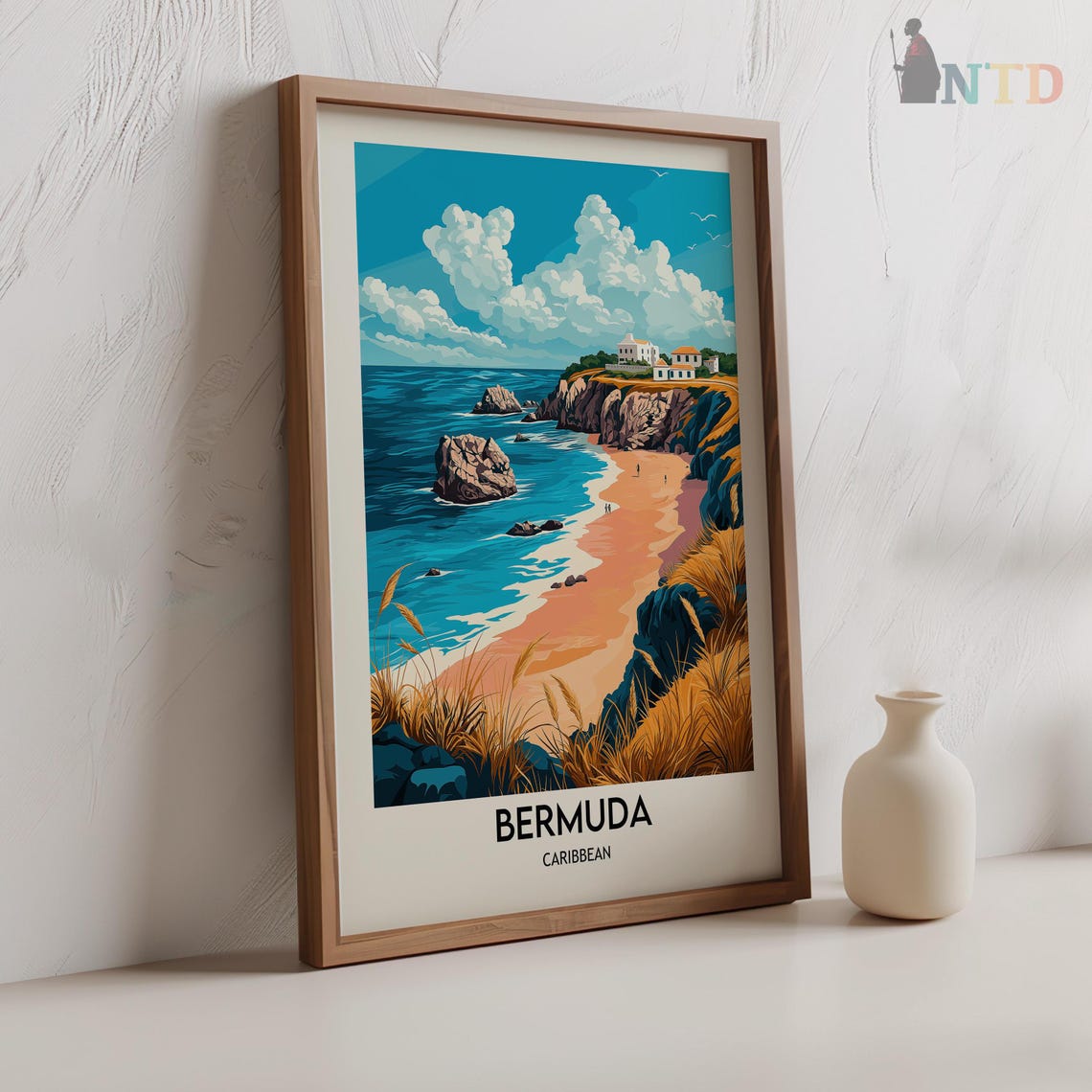 Bermuda Caribbean Rocky Cove Pink Sand Beach Vintage Travel Poster - Image 2