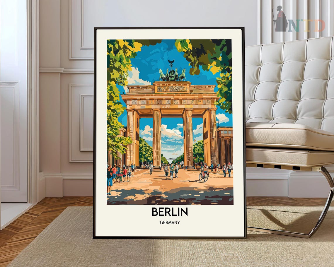 Berlin Germany Brandenburg Gate Tree Framed Vintage Travel Poster