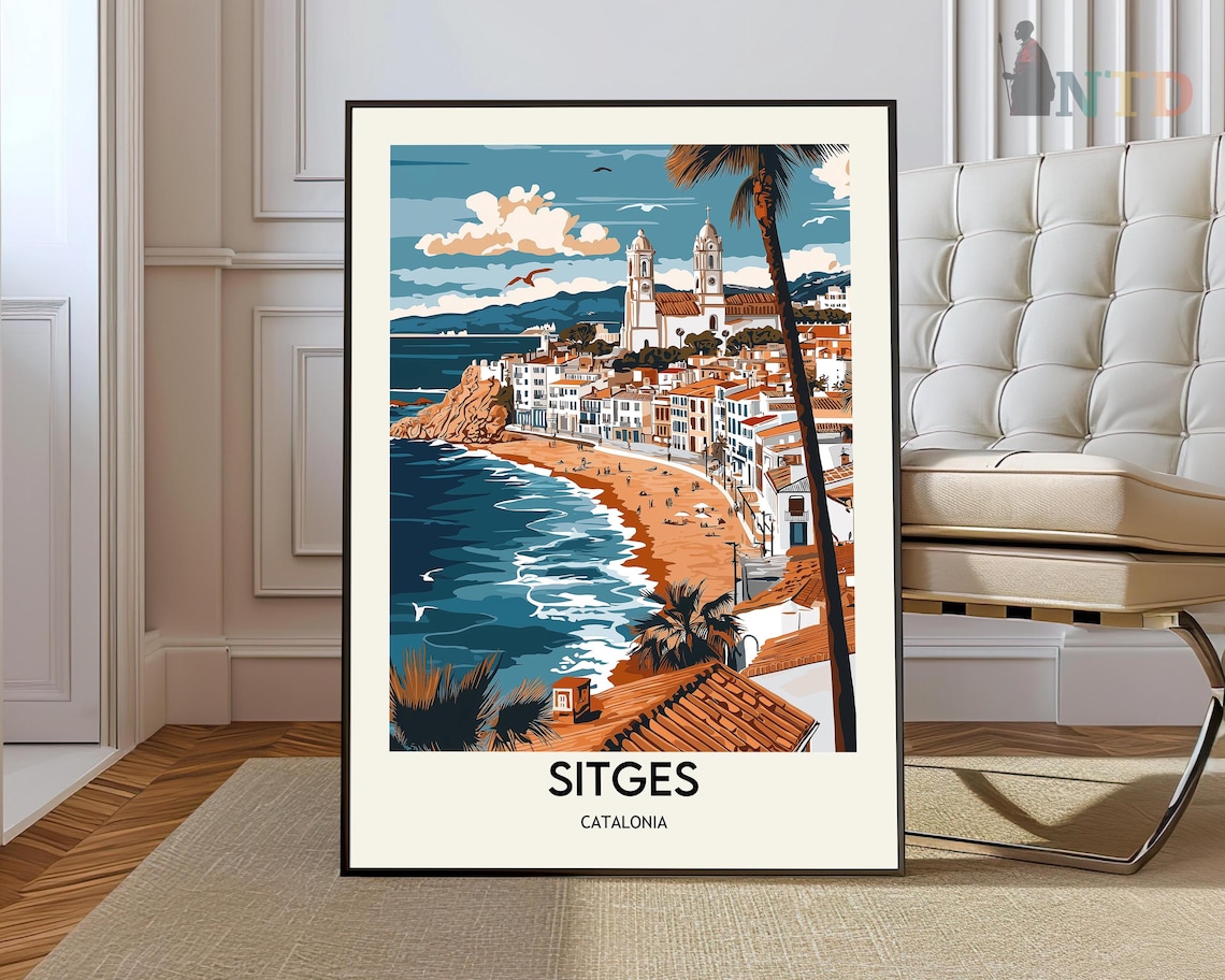Sitges Travel Poster, Spain Catalonia Art Print