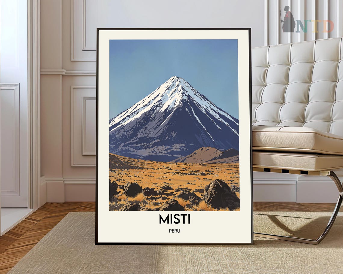 Misti Volcano Peru Snowy Peak Desert Landscape Travel Poster