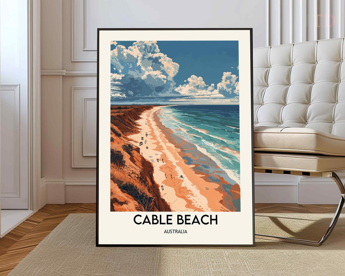 Cable Beach Australia Red Cliffs Coast Vintage Travel Poster