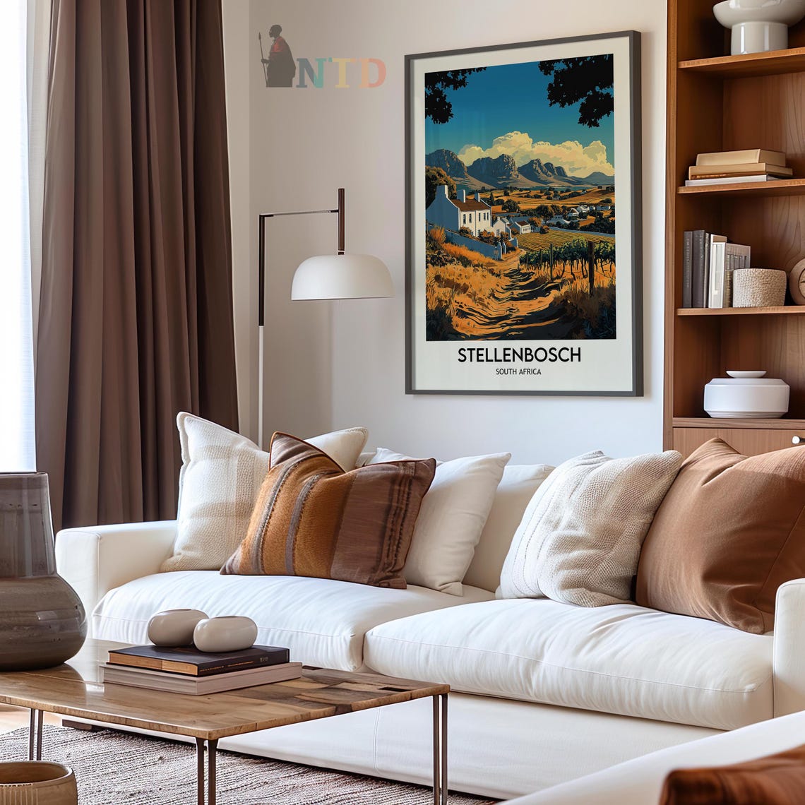 Stellenbosch Golden Vineyard Path Mountain View Travel Poster - Image 2