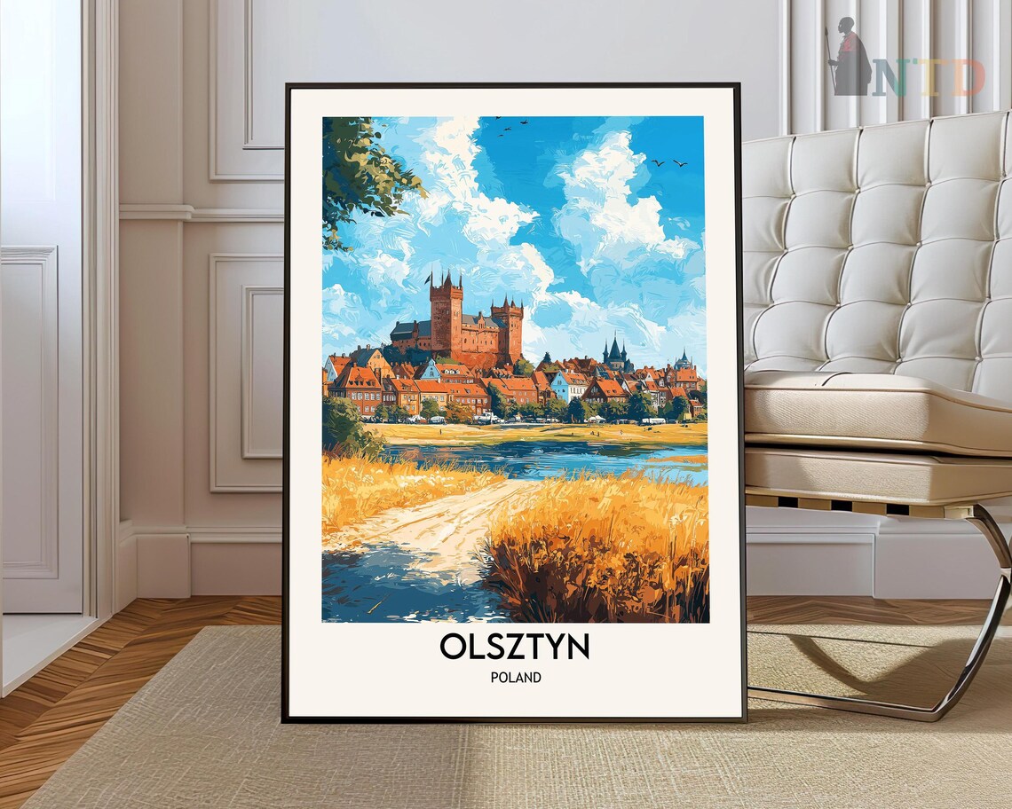 Olsztyn Poland Castle Town Riverside Summer Day Scenic Travel Poster