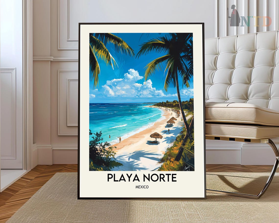 Playa Norte Mexico Cancun Palm Beach Turquoise Travel Poster