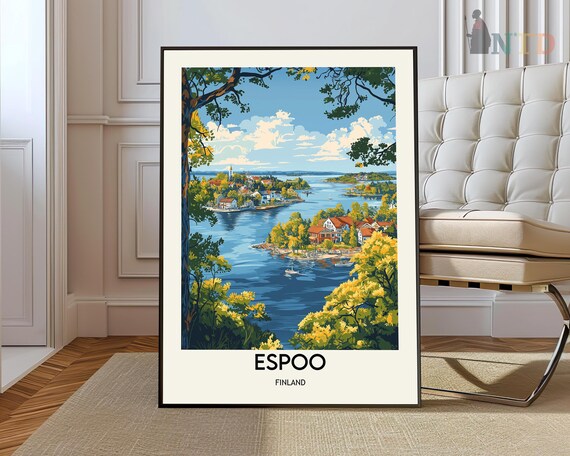 Espoo Finland Sparkling Lakeside Old Town Summer Travel Poster