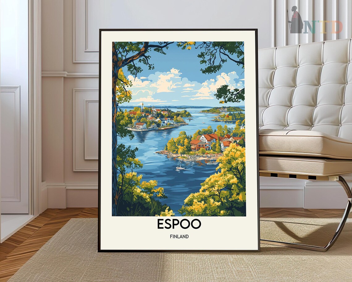 Espoo Finland Sparkling Lakeside Old Town Summer Travel Poster