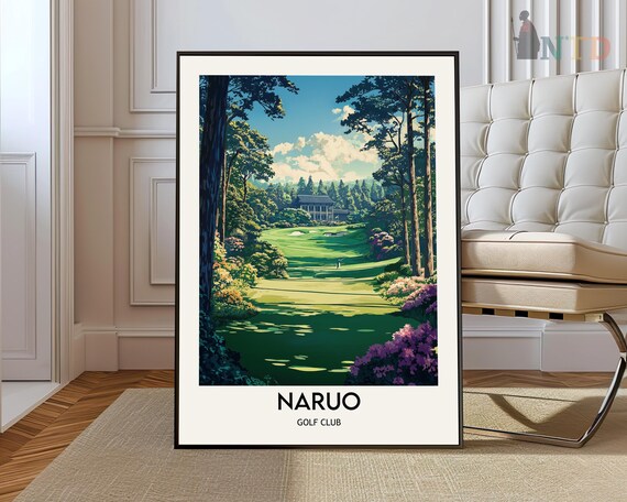Naruo Golf Club Japan Pine Forest Lined Vintage Course Travel Poster