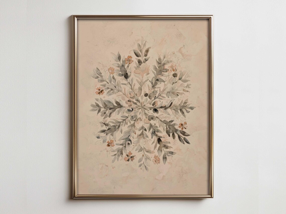 Watercolor Snowflake Print, Scandinavian Winter Art